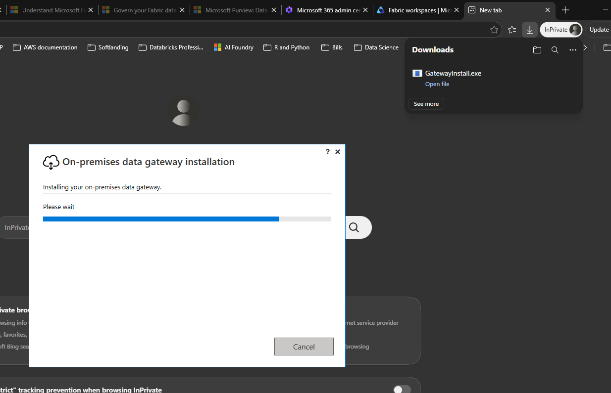 On-premises data gateway installer running
